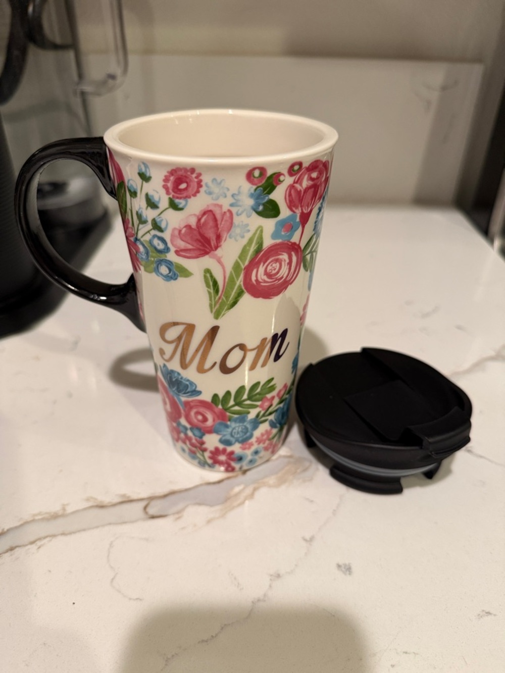 NWT Floral "Mom" Insulated Travel Mug - Pink & Blue - Picture 3 of 5